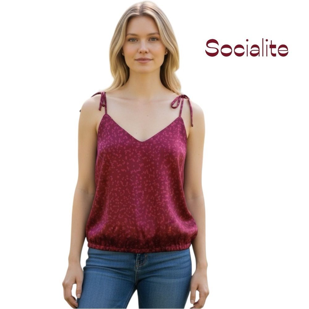 Socialite Burgundy Pink Satin Cropped Camisole NWOT Size L